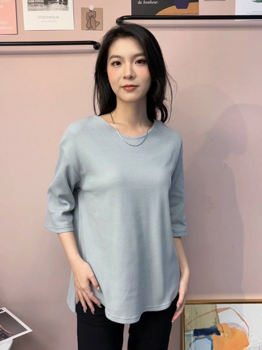 彩色華夫格上衣(灰)