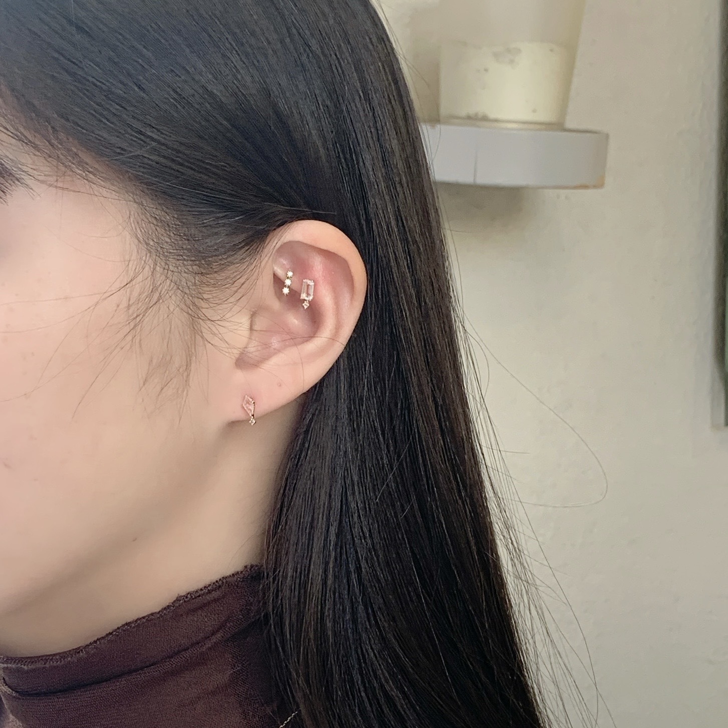 meteor箏形粉晶耳環