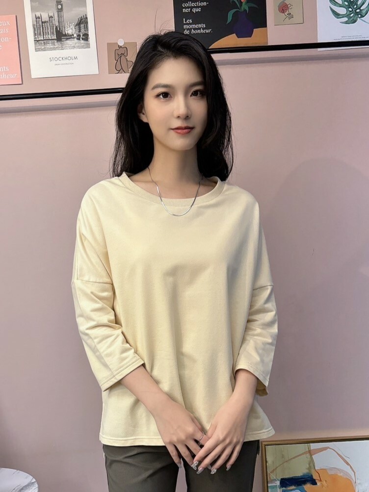 雲朵棉開叉長版上衣(杏/藍)