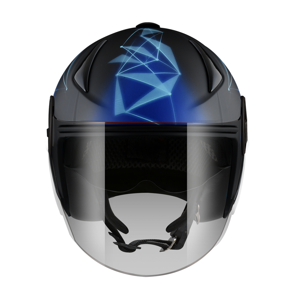 ZEUS ZS-612A 彩繪 AD18 消光黑/藍 3/4罩 雙鏡片