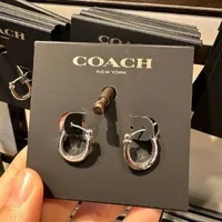 [S] COACH F54497 PAVE SIGNATURE C HUGGIE EARRINGS,SILVER/BLACK, 889295114353 (SCO689)