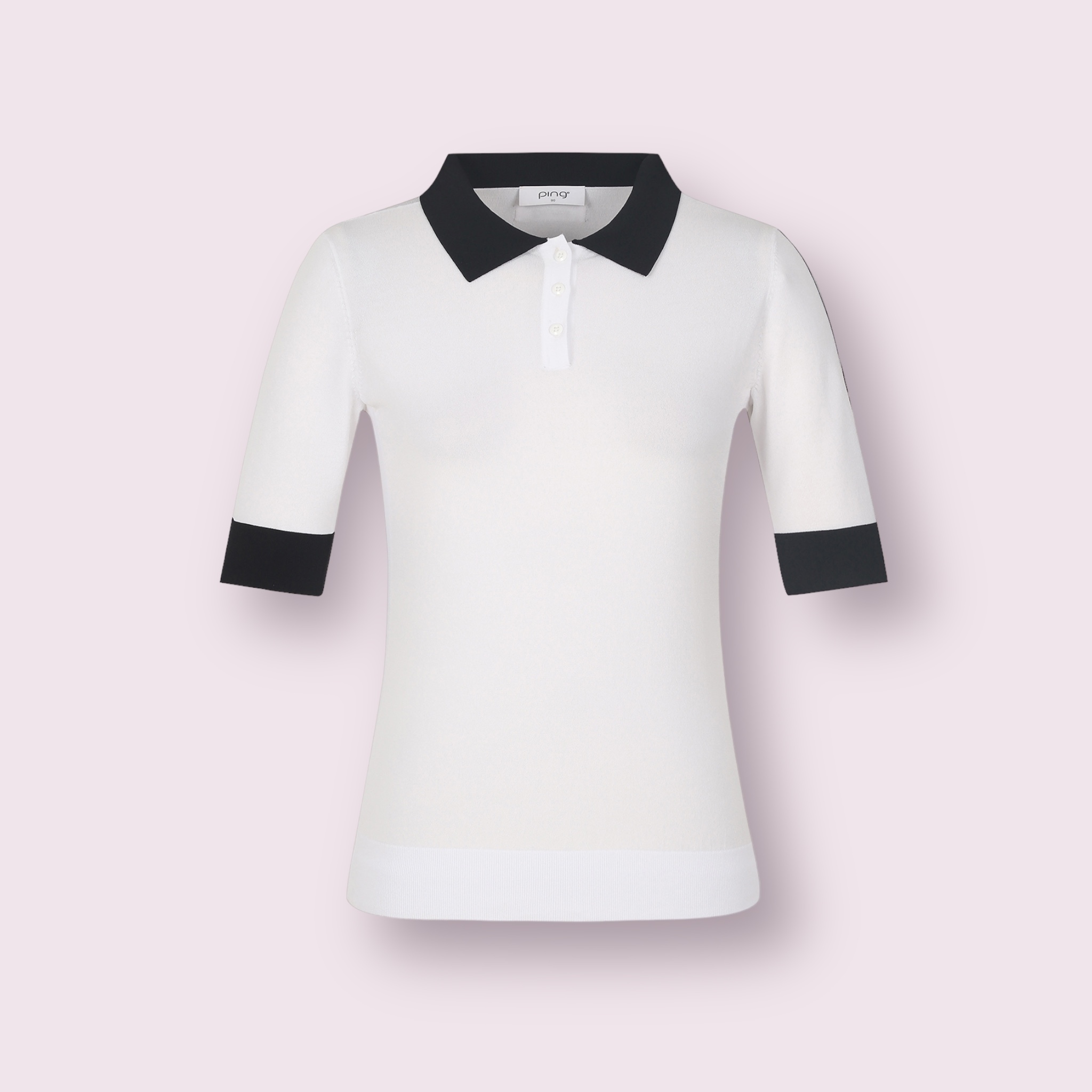 女 303M 正韓版PING GOLG 極簡拼色領針織短袖高質感 老錢風極簡針織短袖