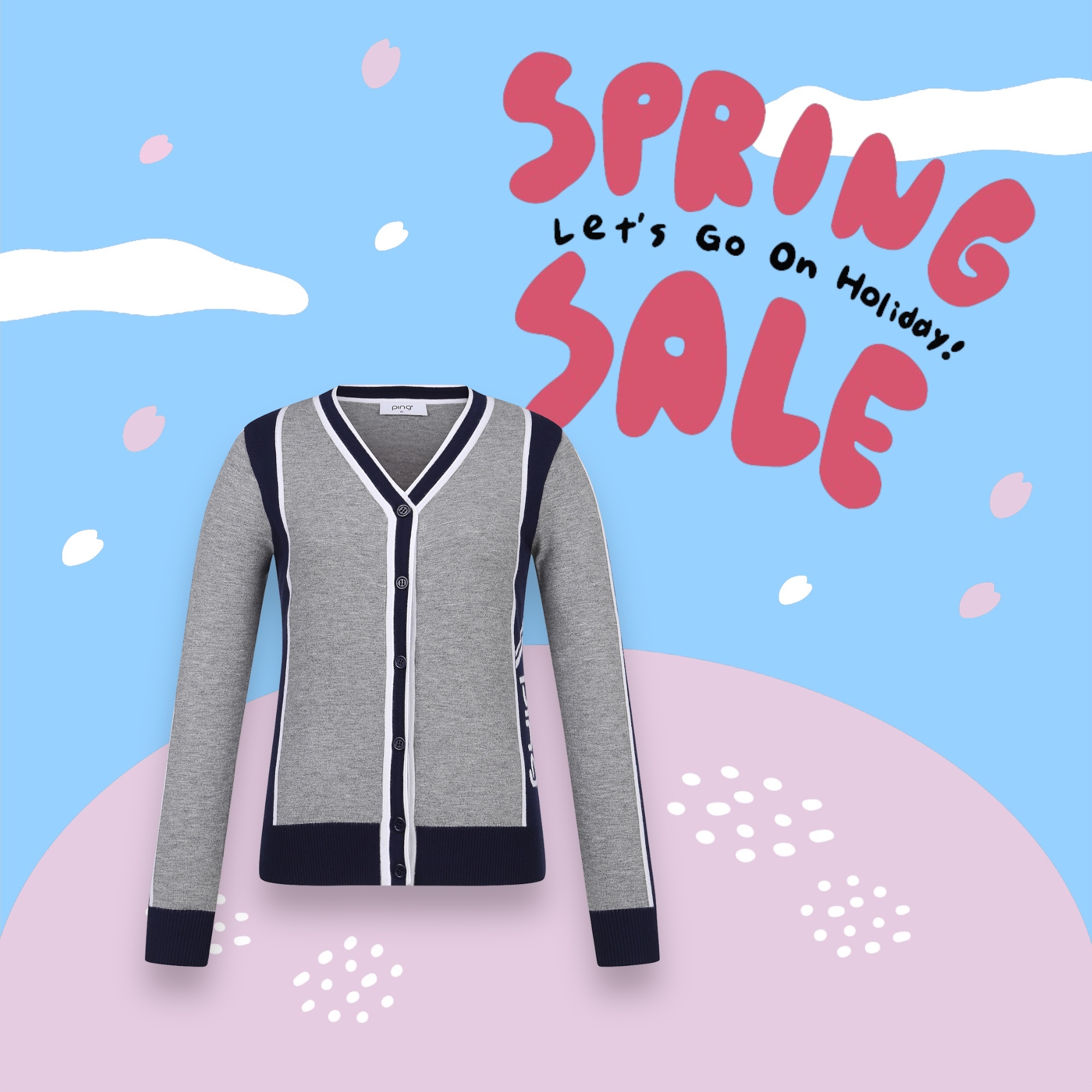 女 303M 正韓版PING GOLG 簡約拼色V領針織開衫 老錢風混搭學院風針織開衫