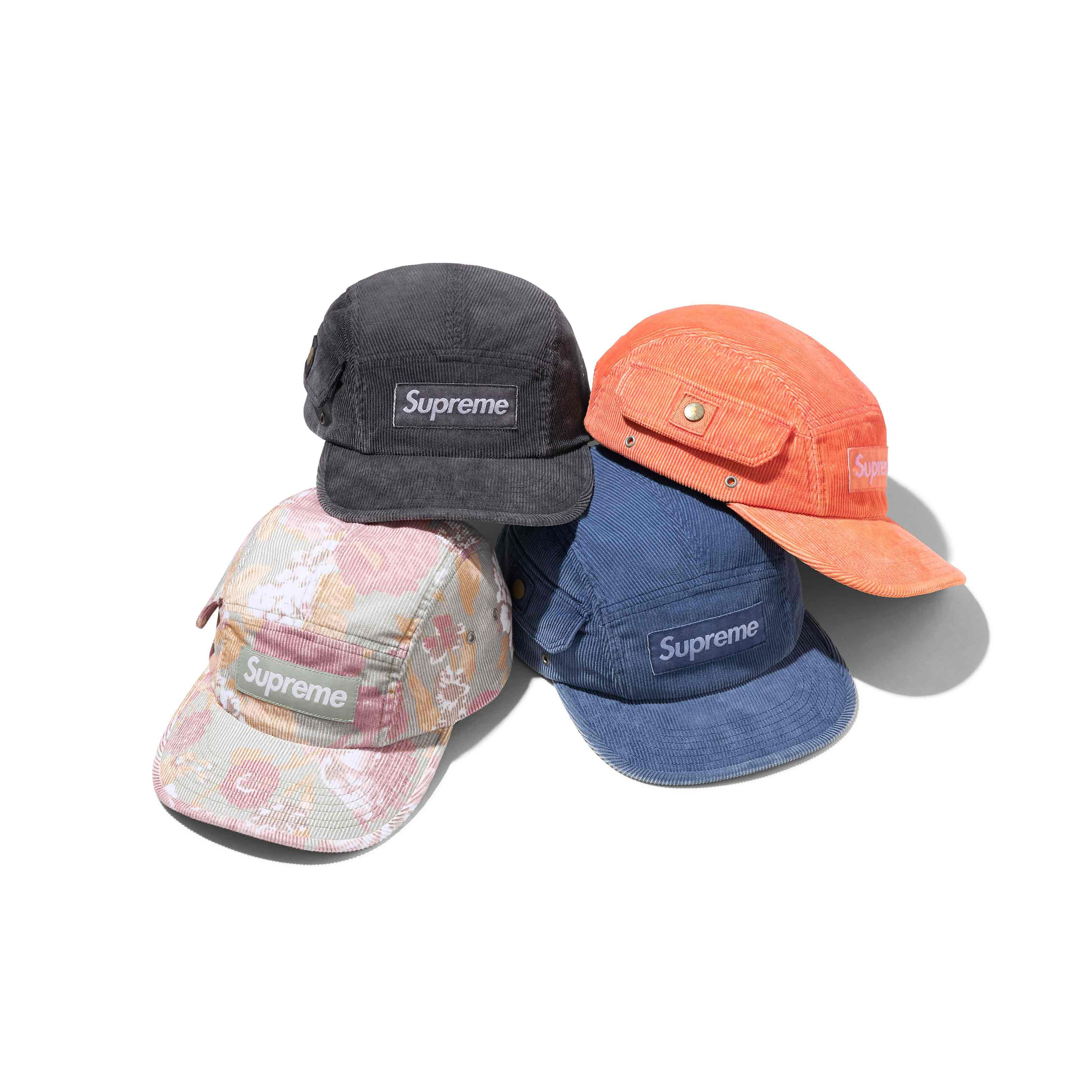 -(B06)-SUPREME CORDUROY POCKET CAMP CAP 燈芯絨 可調式五分割帽 小口袋 黑色/藍色/桃色-SS24H27