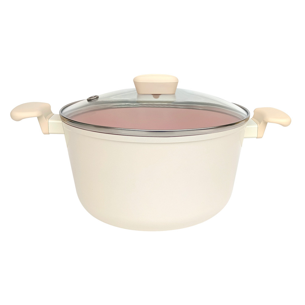 Whitepink系列28cm雙耳湯鍋+玻璃蓋(不挑爐具，瓦斯爐電磁爐可用)