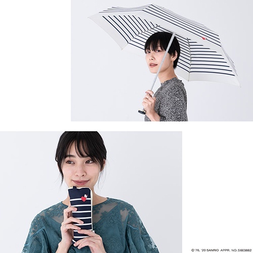 三麗鷗 SANRIO｜HELLO KITTY ｜折疊傘(條紋愛心-海軍藍)