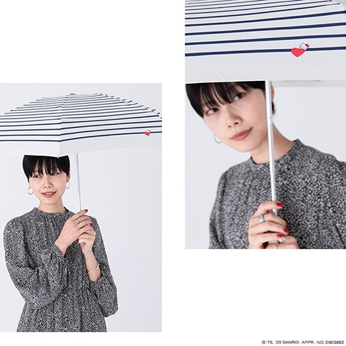 三麗鷗 SANRIO｜HELLO KITTY ｜折疊傘(條紋愛心-米白)