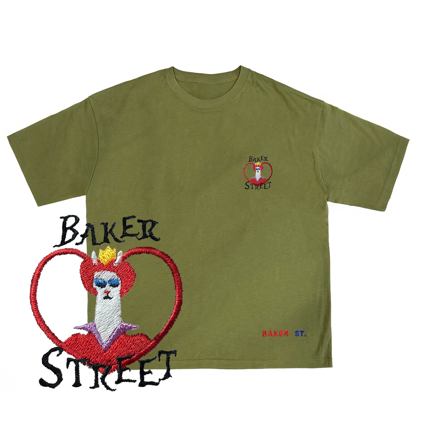 Embroidery-紅心皇后駝 刺繡  寬版落肩  短T