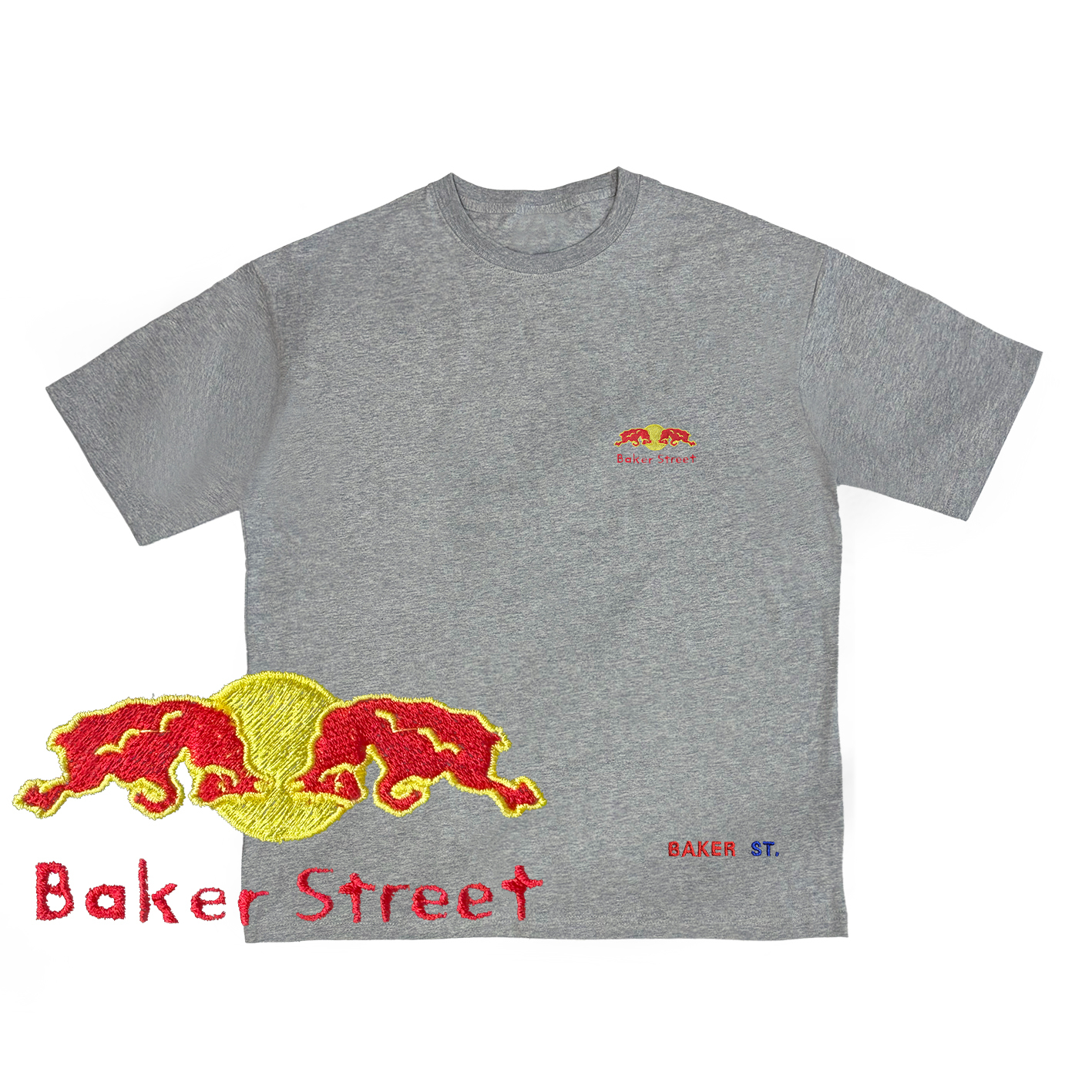 Embroidery-紅駝 刺繡  寬版落肩  短T