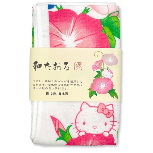 三麗鷗 SANRIO｜HELLO KITTY ｜日製和風紗布毛巾(朝顏)