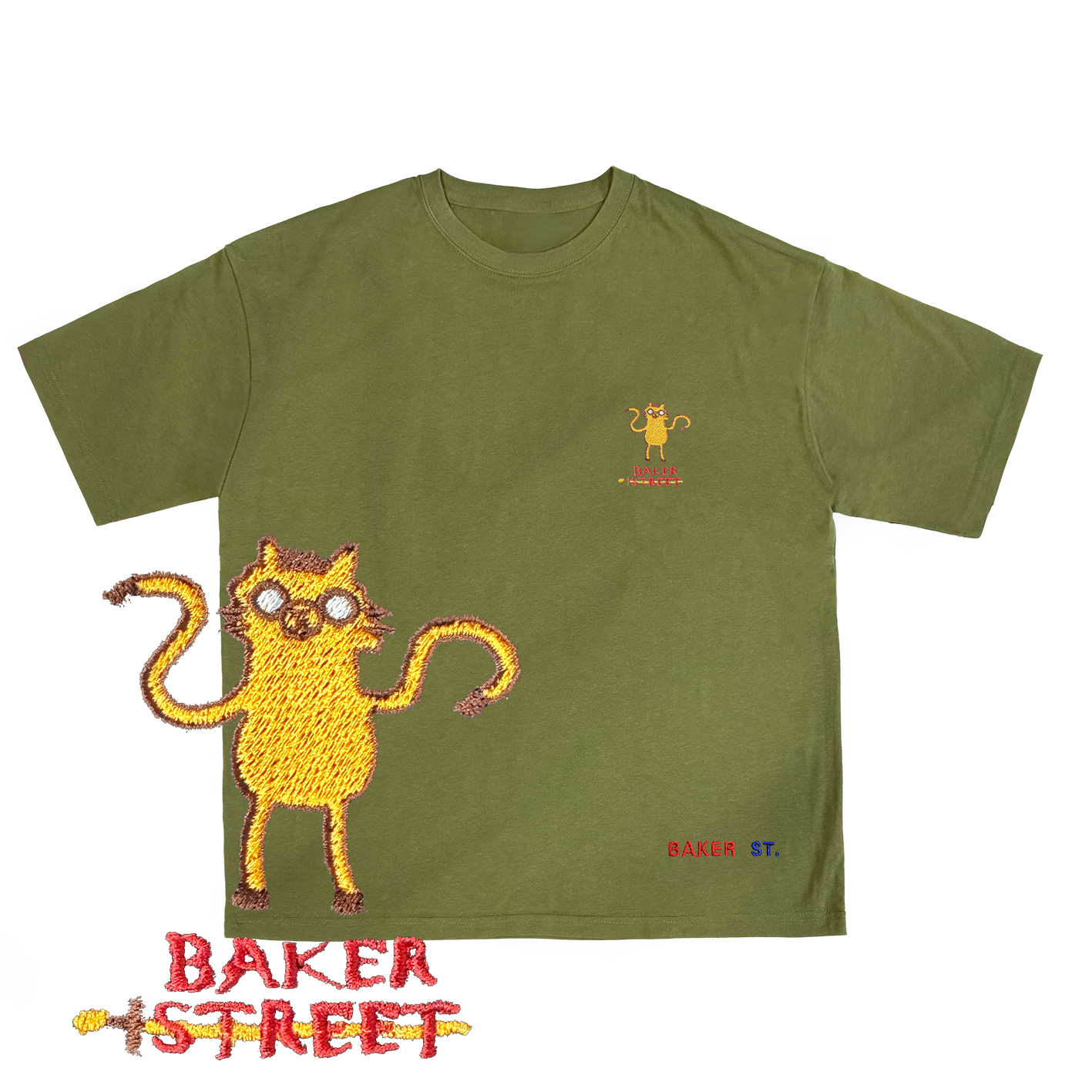 Embroidery-酷駝老皮 刺繡  寬版落肩  短T