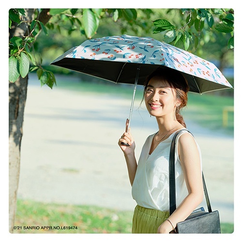 三麗鷗 SANRIO｜HELLO KITTY ｜五段傘骨晴雨兩用折疊傘(手繪櫻桃-藍)