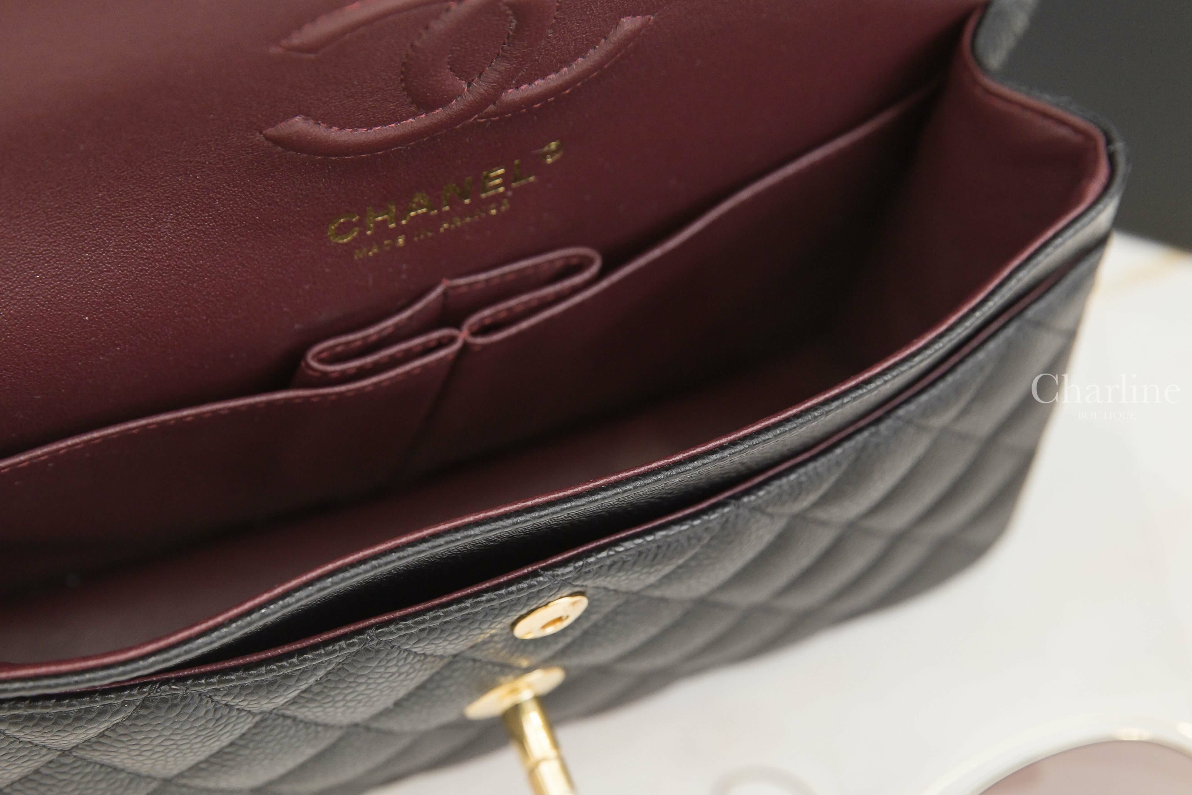 Chanel Small Classic Handbag 黑色金CC金鍊23cm荔枝零格紋肩背包-Charline Boutique 精品代購