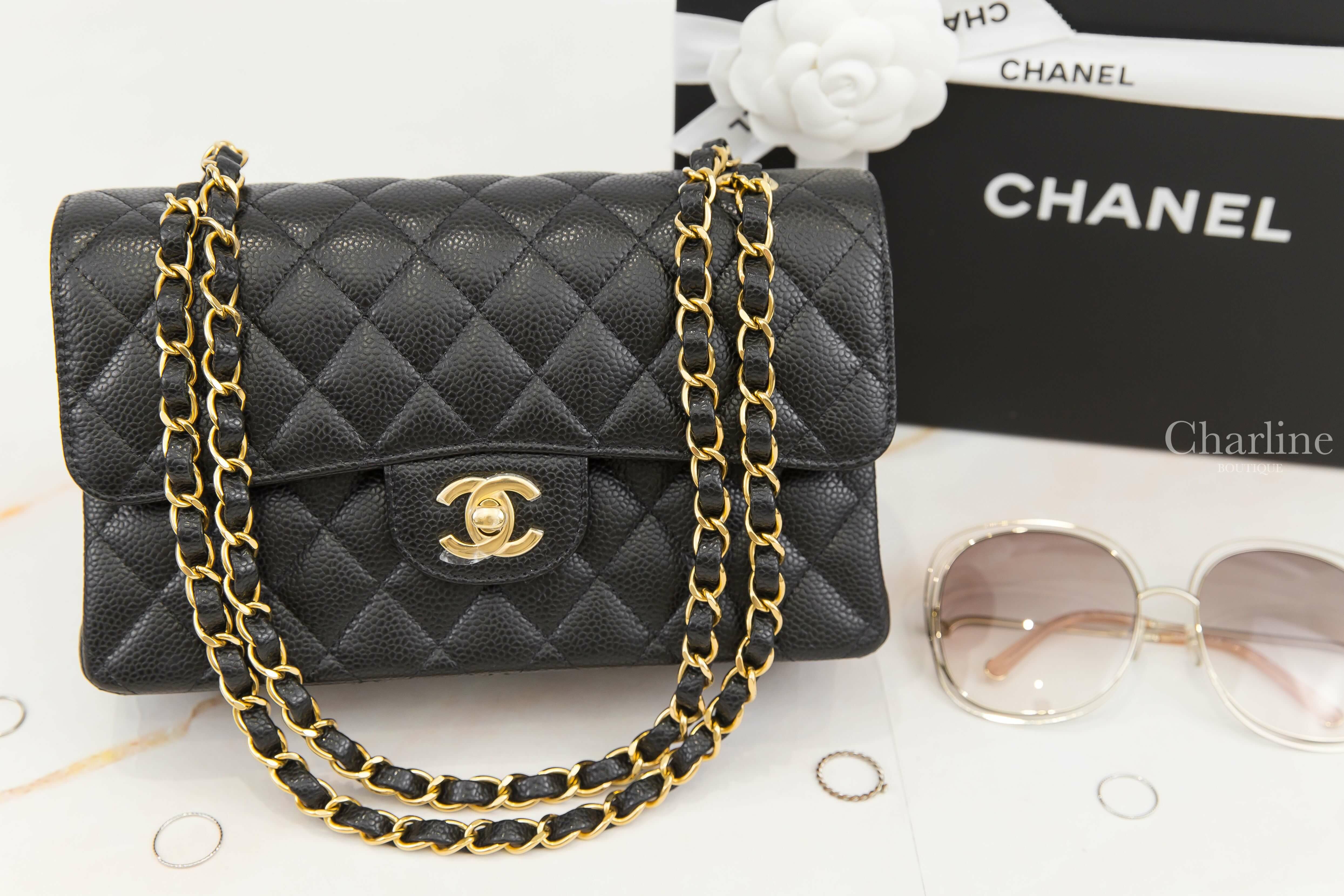 Chanel Small Classic Handbag 黑色金CC金鍊23cm荔枝零格紋肩背包