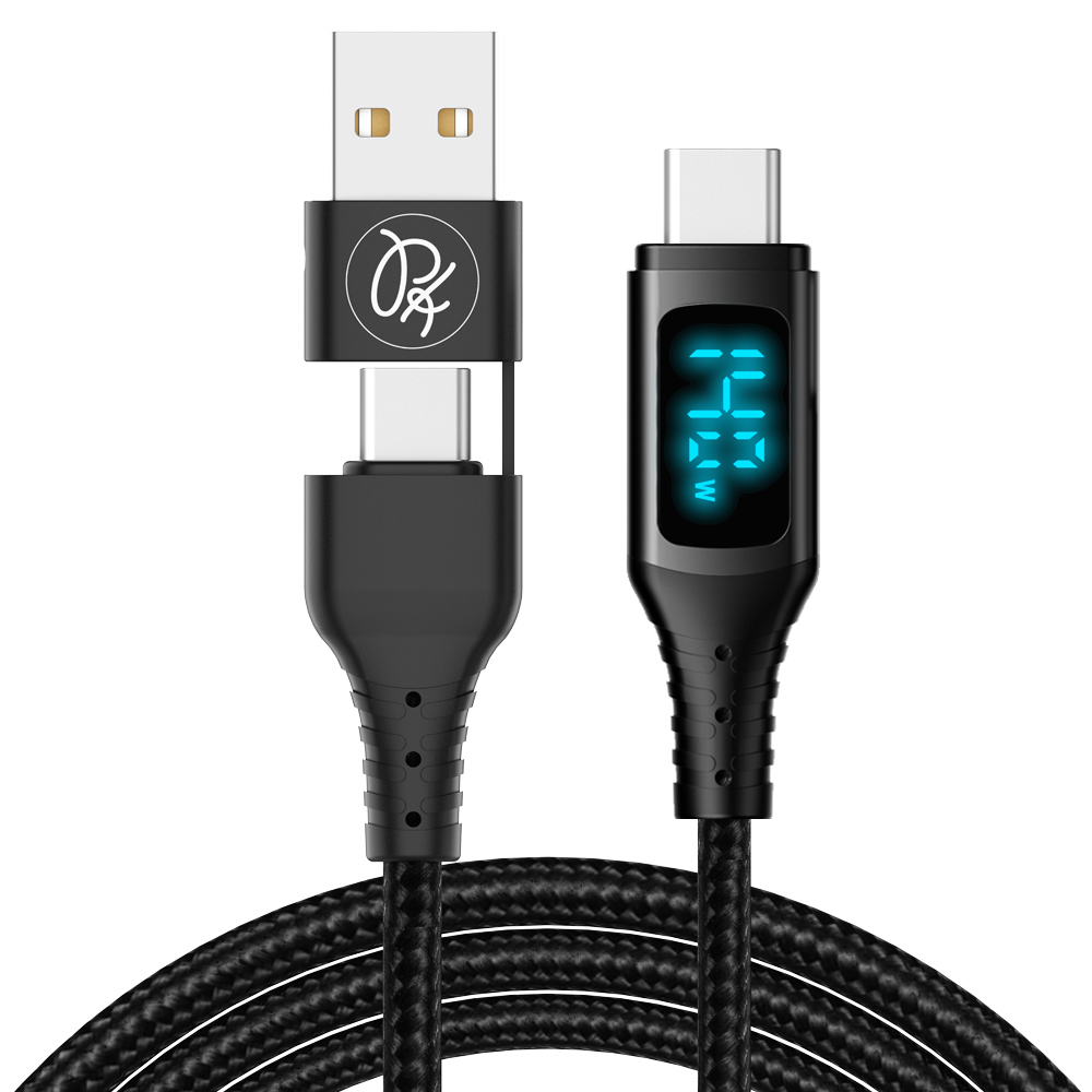 PICKOGEN 皮克全 140W快充 二合一 雙Type-C/USB-A TO Type-C PD充電傳輸線 VAW數顯 QC4.0 神速 1.2M