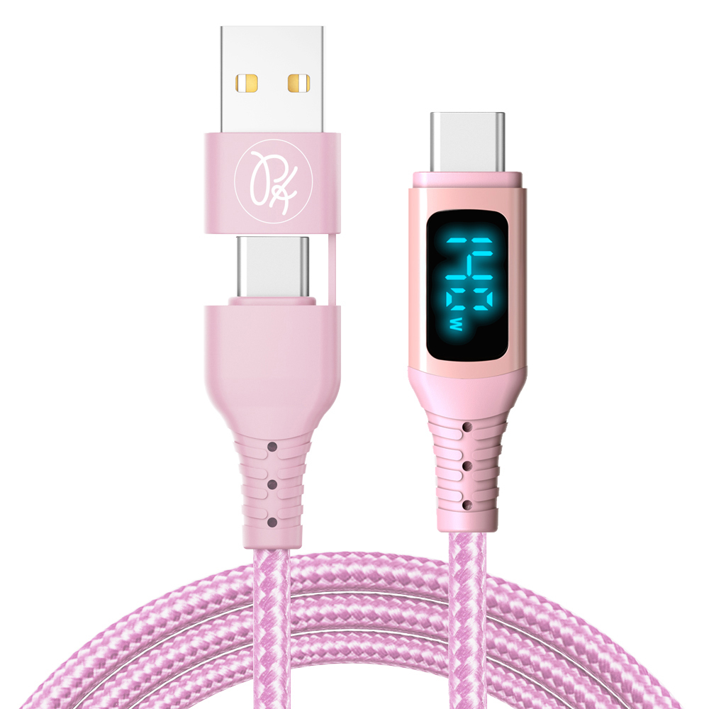 PICKOGEN 皮克全 140W快充 二合一 雙Type-C/USB-A TO Type-C PD充電傳輸線 VAW數顯 QC4.0 神速 1.8M