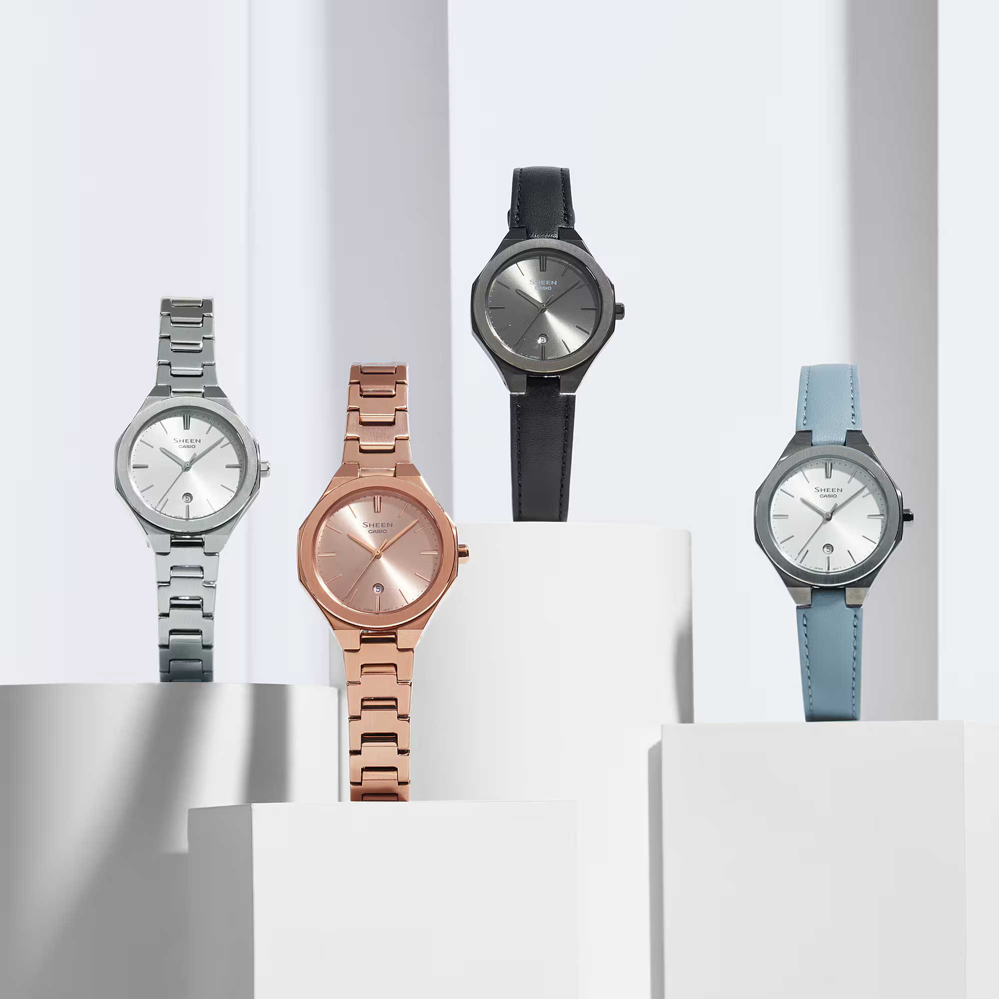 萬年鐘錶 - CASIO  Sheen 系列  經典簡約八角錶殼藍寶石鏡面女錶 SHE-4563PG-4A 錶徑31MM