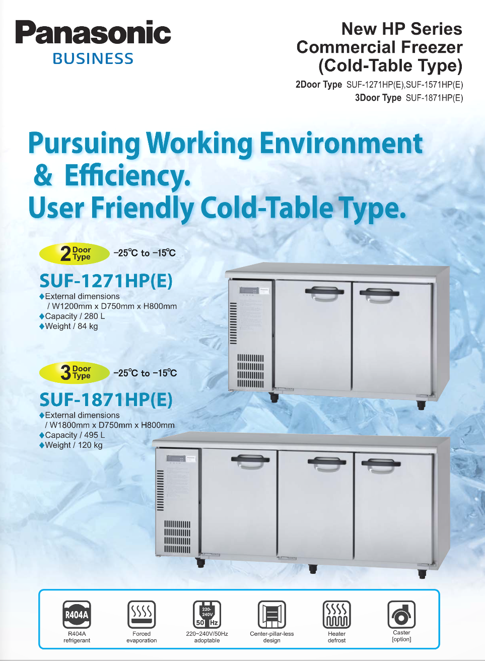 樂聲 Panasonic   SUF-1271HP(E)‧雙門不銹鋼‧平檯式低溫冷藏櫃‧280公升‧-25至-15ºC‧香港行貨,香港及澳門原廠1年保養‧
