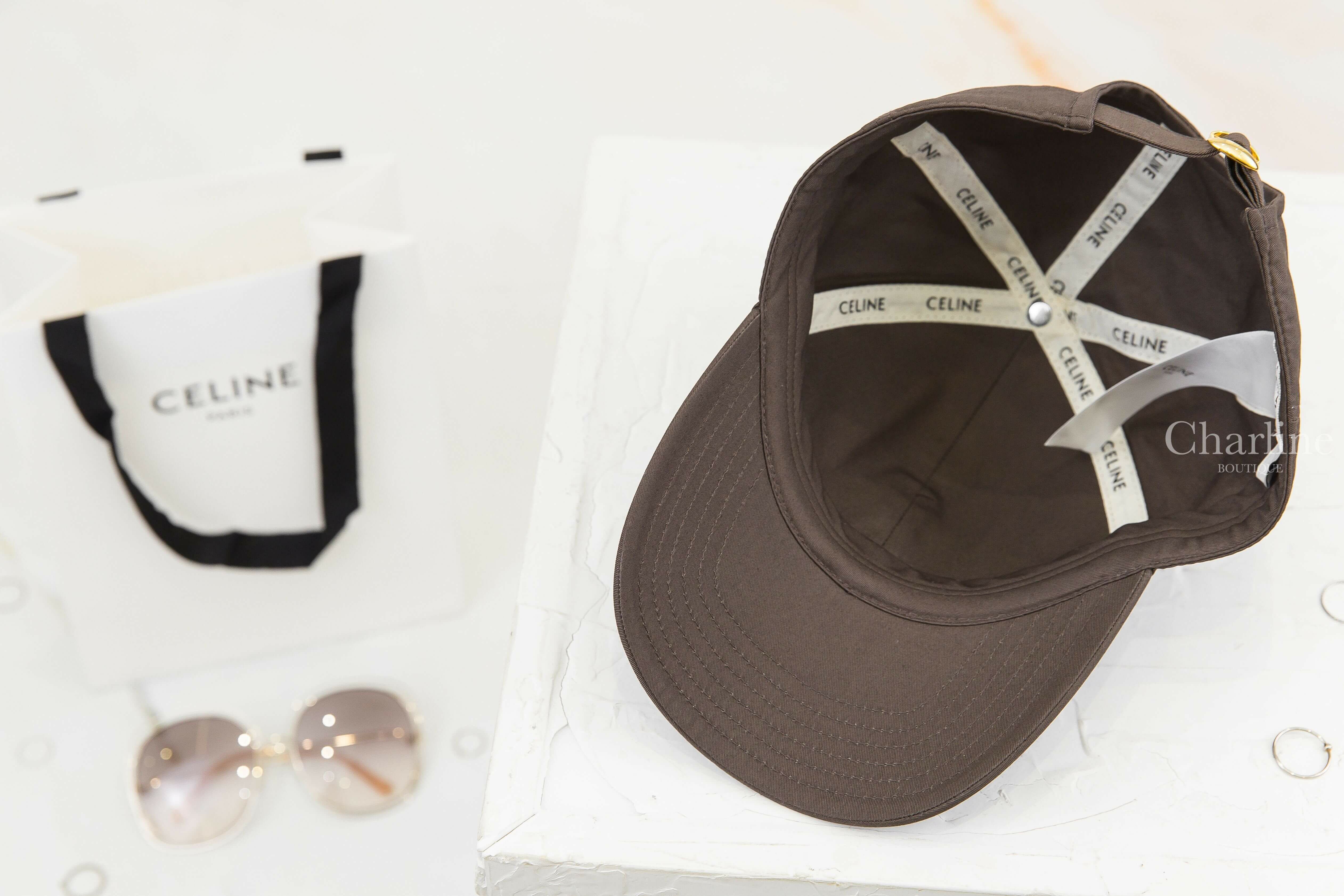 Celine Triomphe Baseball Cap In Cotton 深灰褐刺繡白色凱旋門棉質棒球帽-Charline Boutique 精品代購