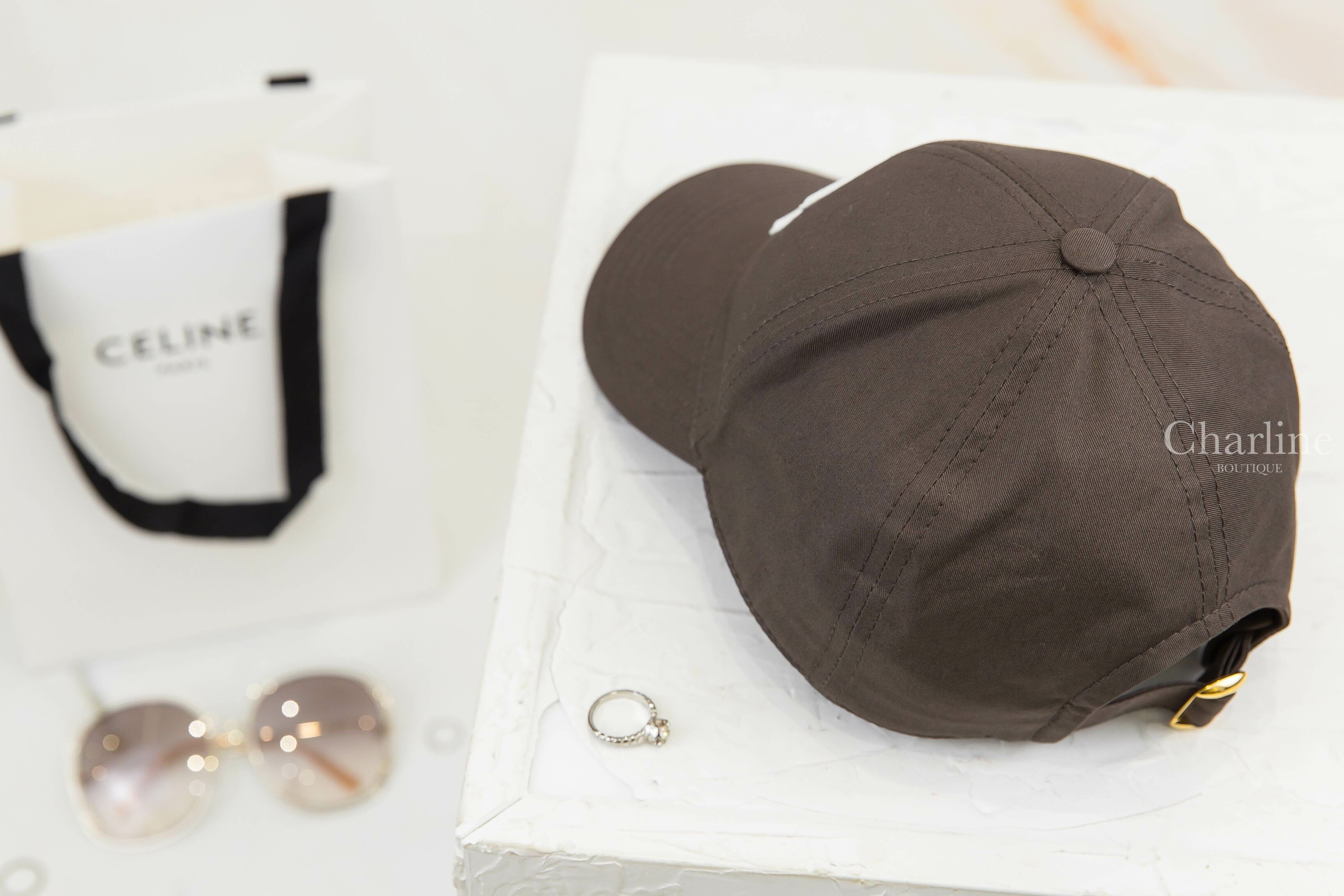 Celine Triomphe Baseball Cap In Cotton 深灰褐刺繡白色凱旋門棉質棒球帽-Charline Boutique 精品代購