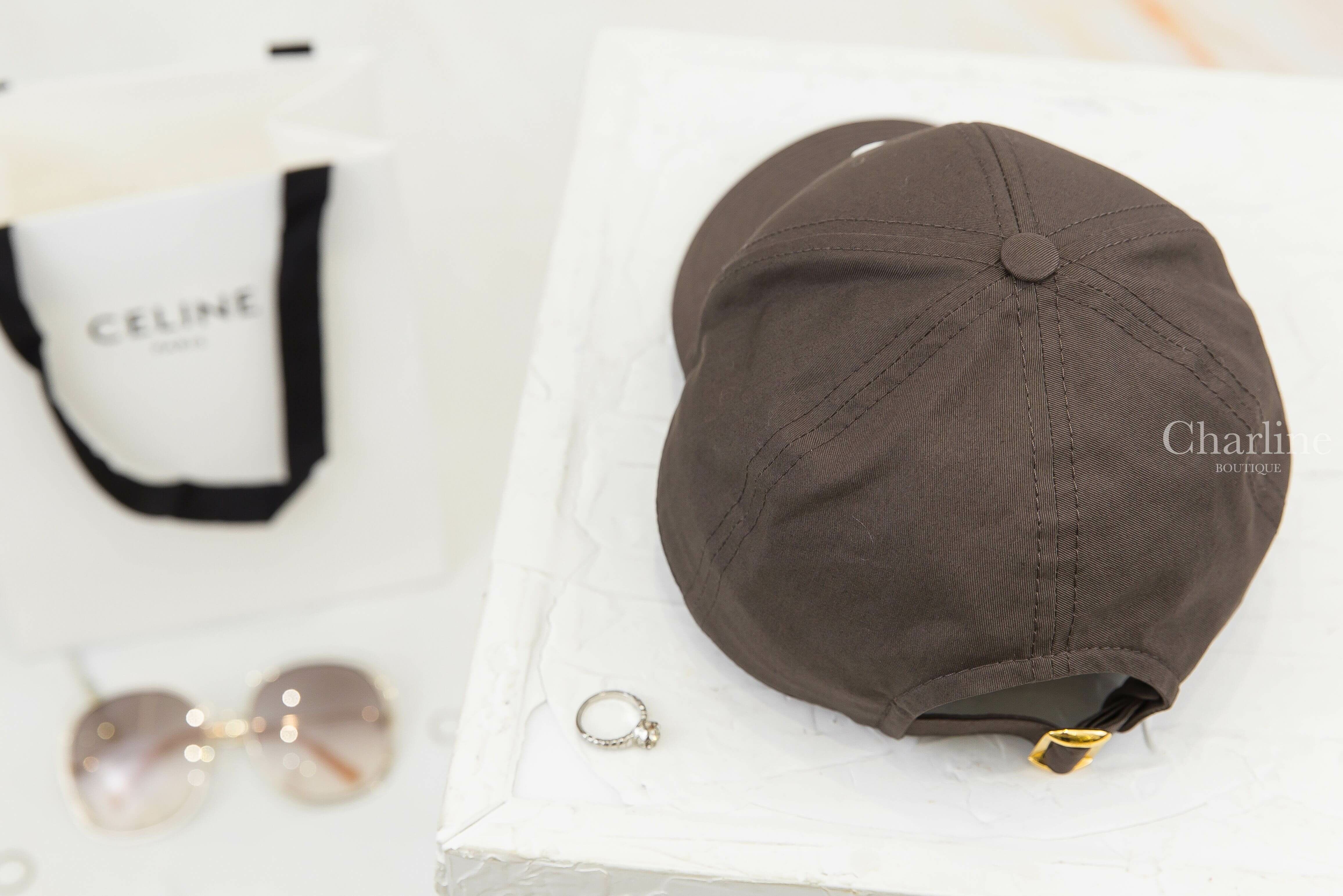 Celine Triomphe Baseball Cap In Cotton 深灰褐刺繡白色凱旋門棉質棒球帽-Charline Boutique 精品代購