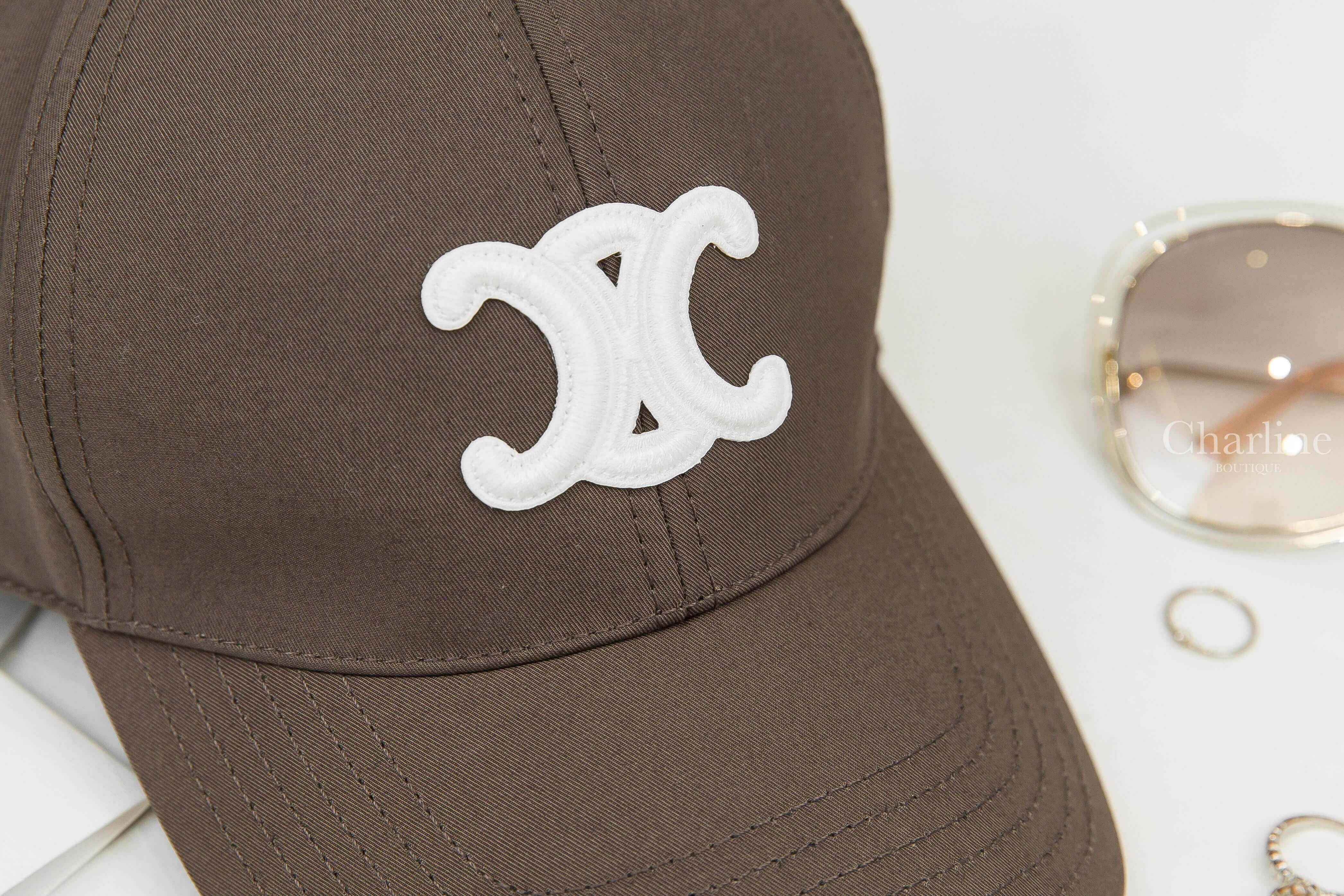 Celine Triomphe Baseball Cap In Cotton 深灰褐刺繡白色凱旋門棉質棒球帽