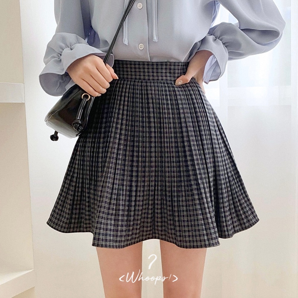 現貨｜細格紋百褶迷你喇叭裙