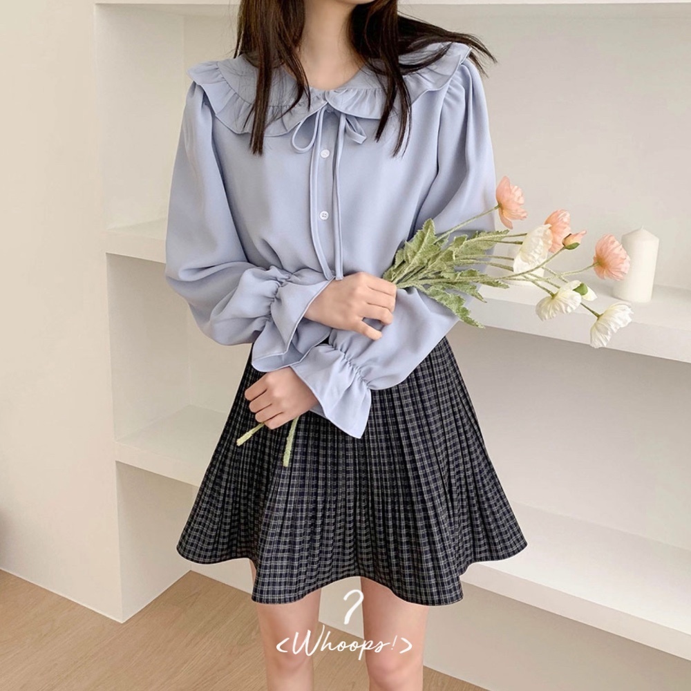 現貨｜細格紋百褶迷你喇叭裙