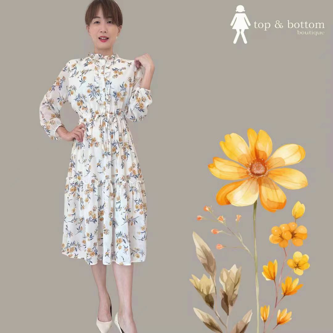 TIE STRING WAIST CHIFFON FLORAL DRESS