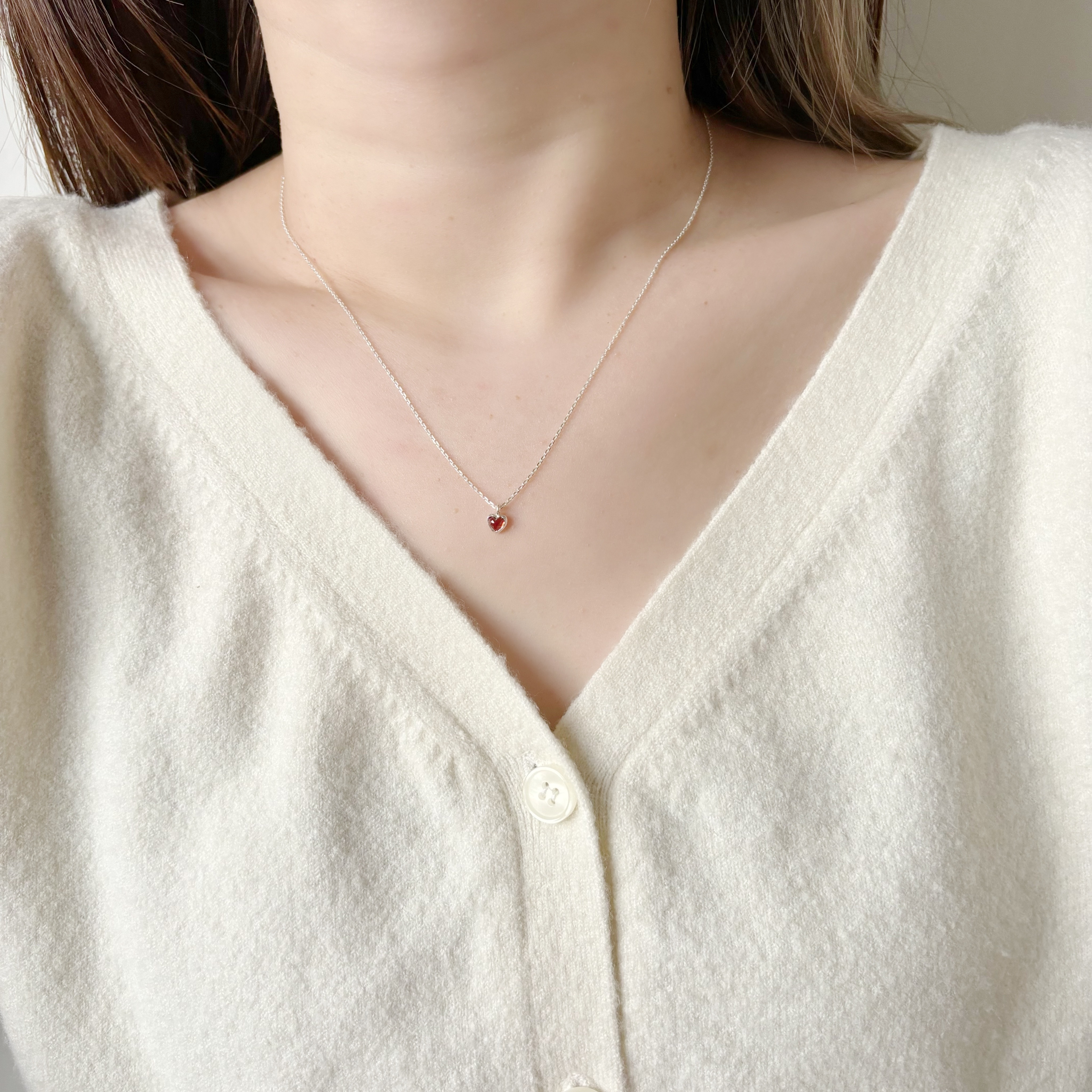 簡約玫瑰切割愛心石榴石項鍊