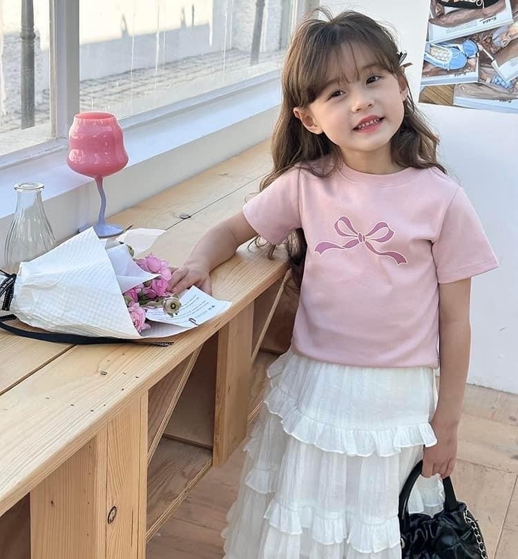 三色蝴蝶結棉質短袖上衣