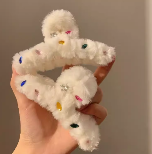 [2 FOR RM10] Cute Colored Rhinestone Plush Hair Claw