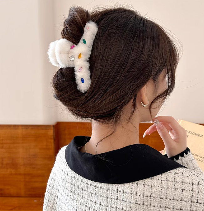 [2 FOR RM10] Cute Colored Rhinestone Plush Hair Claw