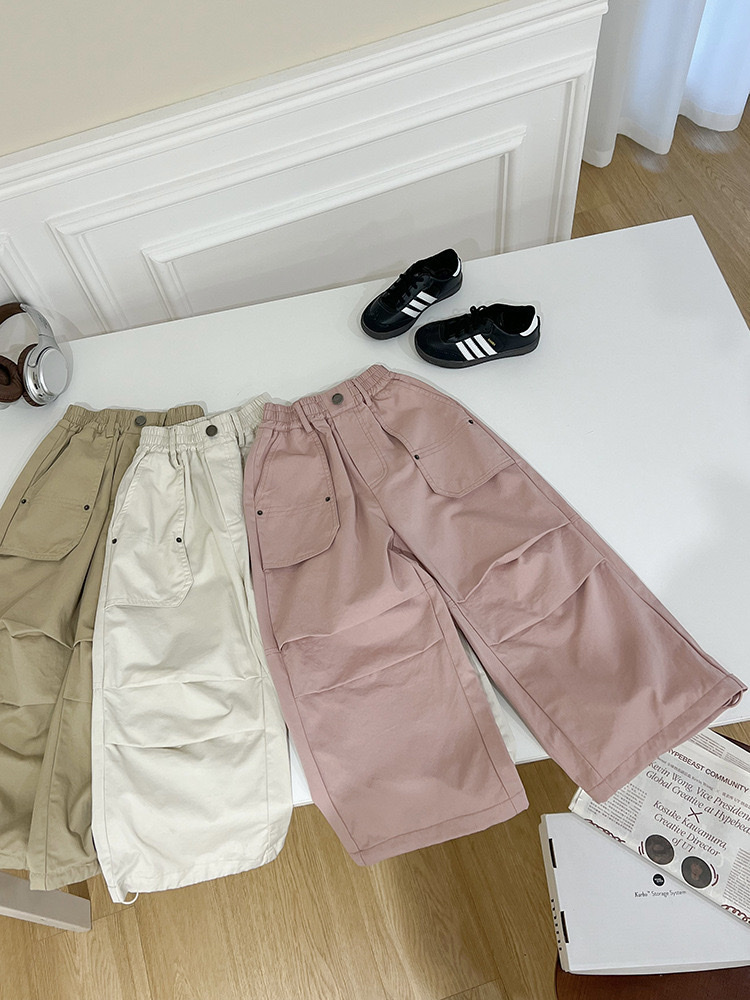 四色皺摺工裝褲