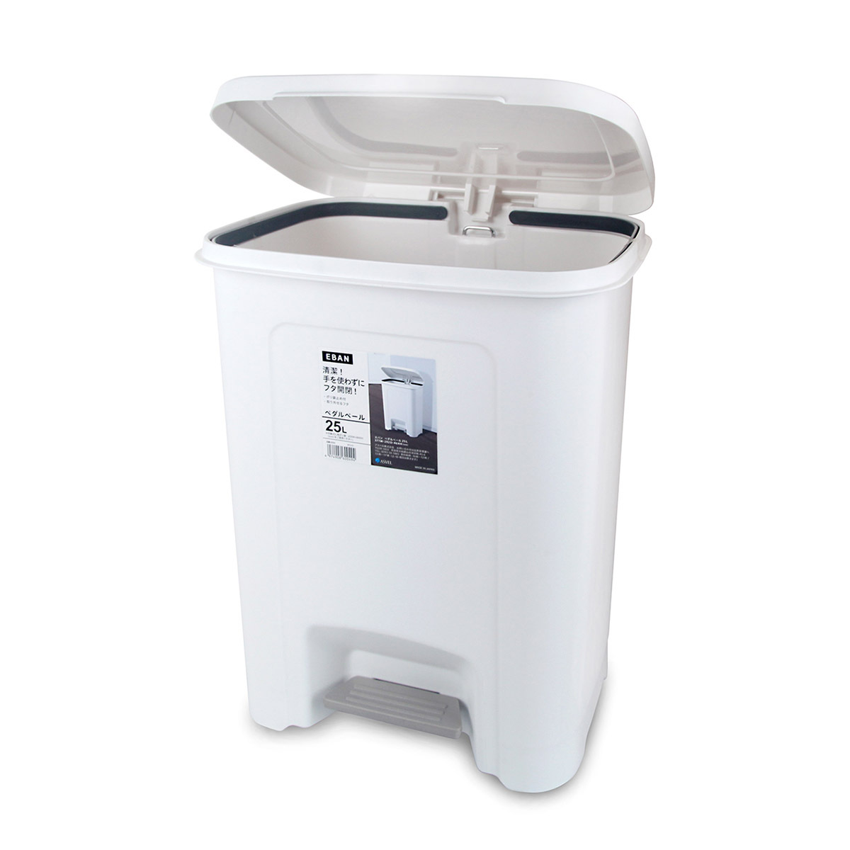 日本品牌ASVEL-EBAN 25L 腳踏垃圾桶 -白色-6004-W