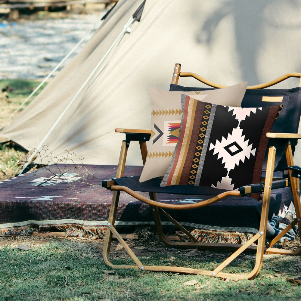 元氣熊 方形抱枕 (亞麻印地安/桃皮絨花朵系列)