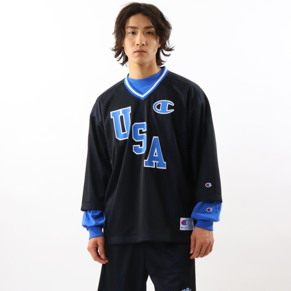 男款-ACTION STYLE網眼透氣冰球七分袖球衣-黑色（C3-Z403-090）