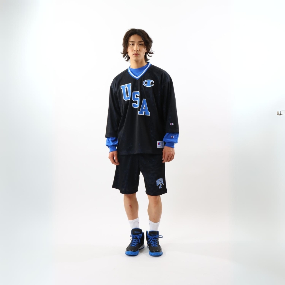 男款-ACTION STYLE網眼透氣冰球七分袖球衣-黑色（C3-Z403-090）