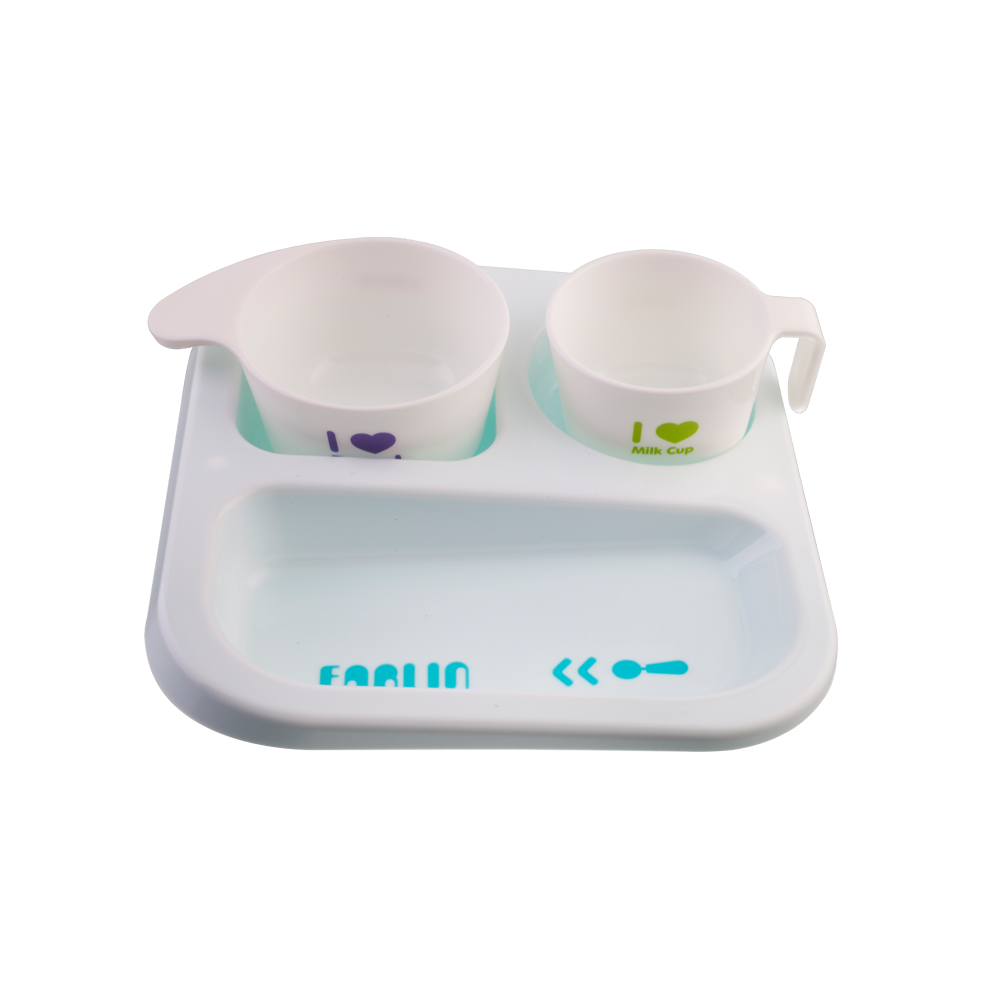 【FARLIN】兒童學習高低餐盤組(附餐碗水杯)(藍)