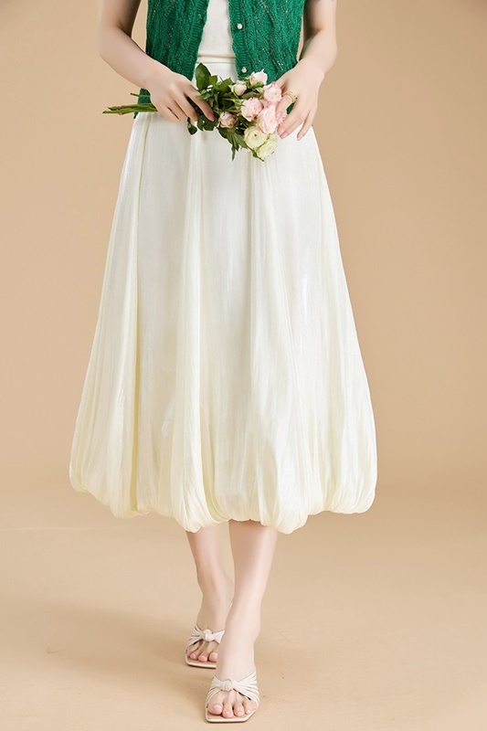 仿緞花苞中長裙 兩色