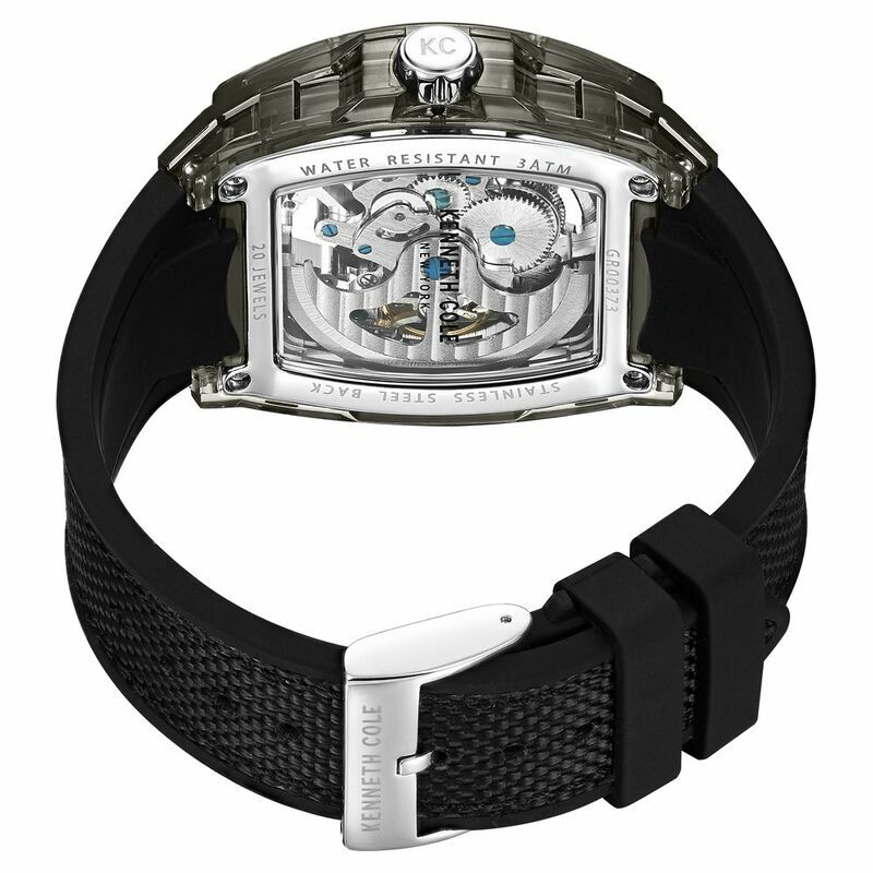 萬年鐘錶 - KENNETH COLE  美國紐約品牌   酒桶型透視機芯機械橡膠錶帶男錶 KCWGR0037301 錶徑50MM