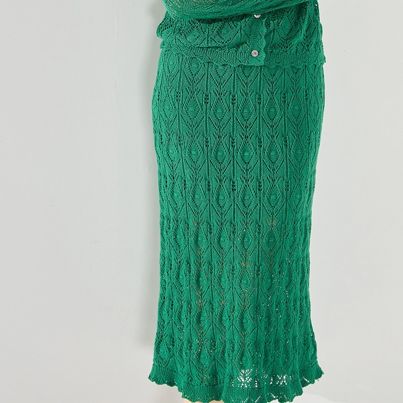 鈎花鏤空針織中長裙 兩色