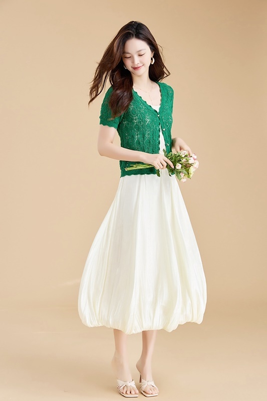 鈎花鏤空短袖針織上衣 兩色