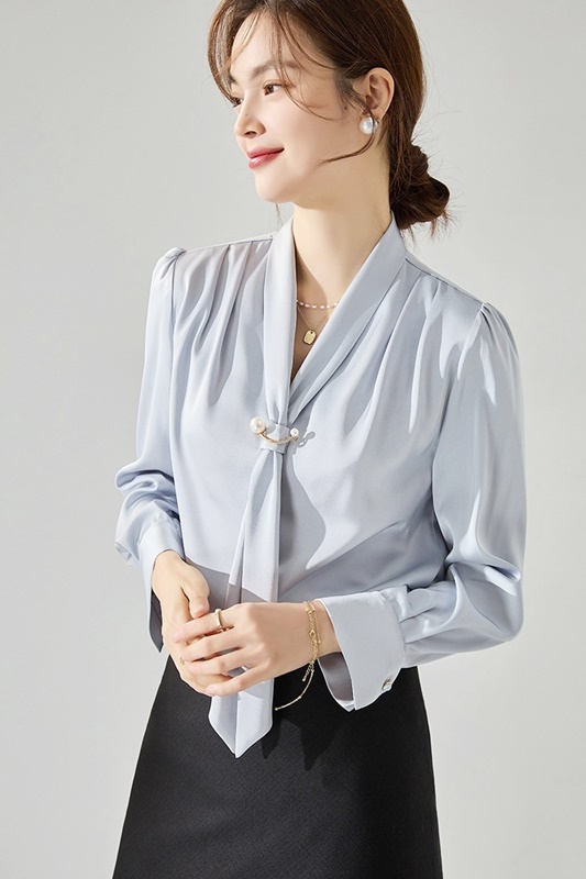 珍珠領結雪紡上衣 三色
