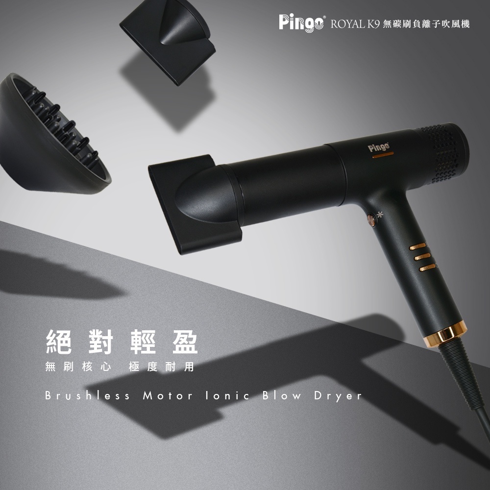 PINGO台灣品工 Royal K9 T型無碳刷負離子吹風機