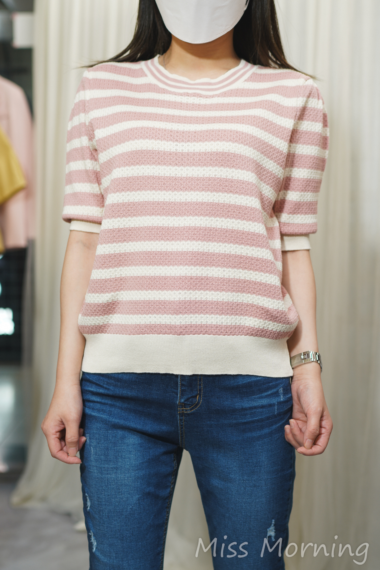 清新條子針織衫(13766)&全條彈彈中藍Boy款牛仔褲(33708)