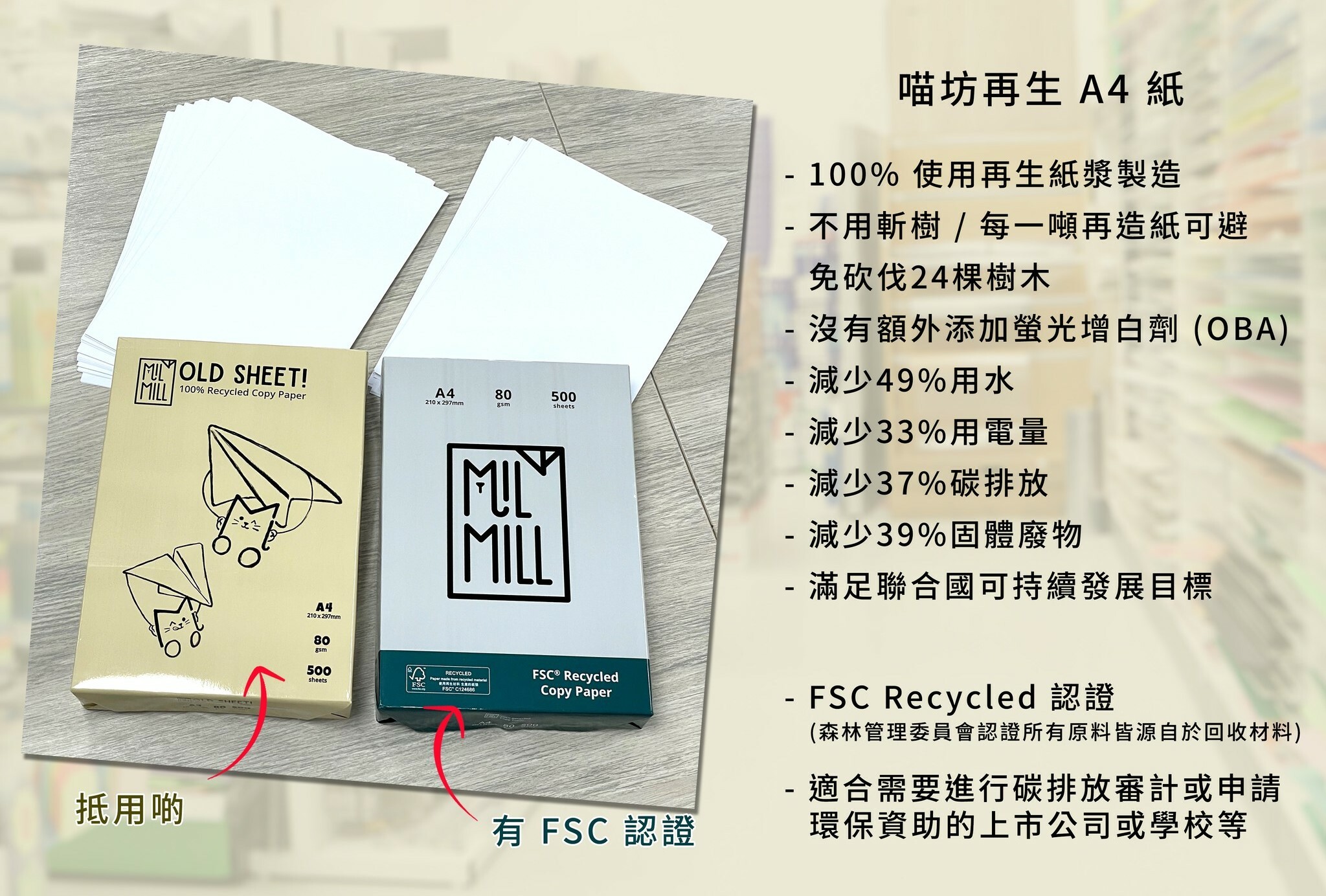 Mil Mill 100%環保再生 A4 影印紙（FSC認證）