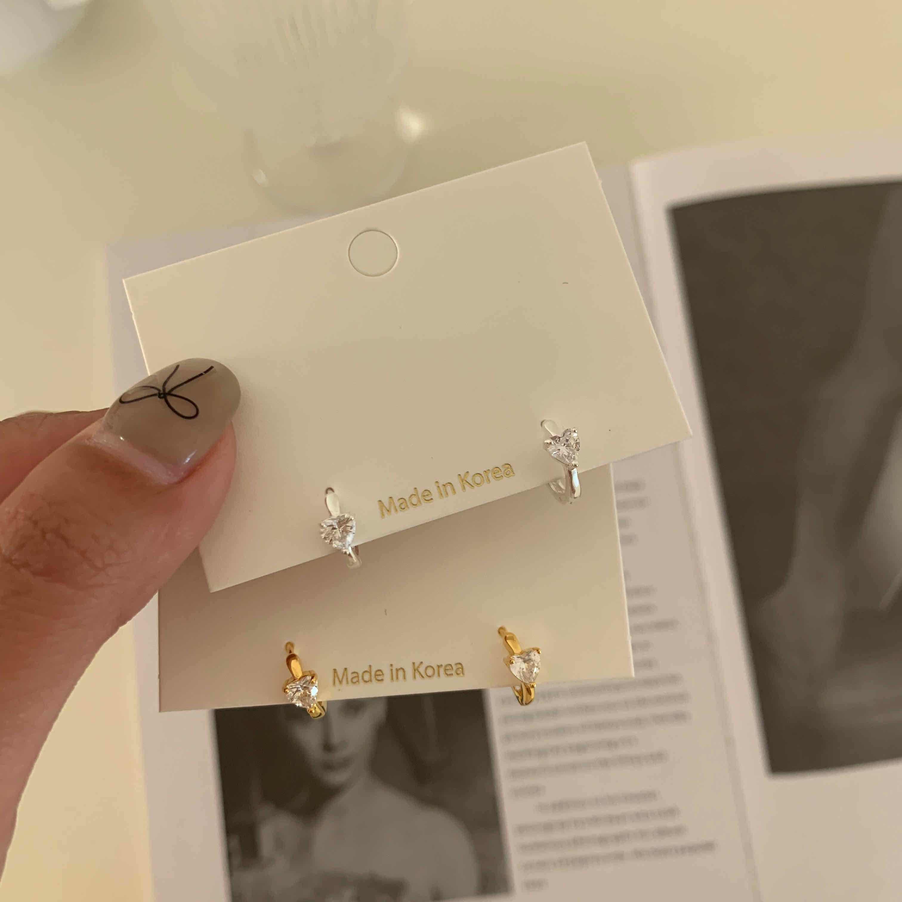 🇰🇷925 silver 愛心鑽易扣耳環｜2 color