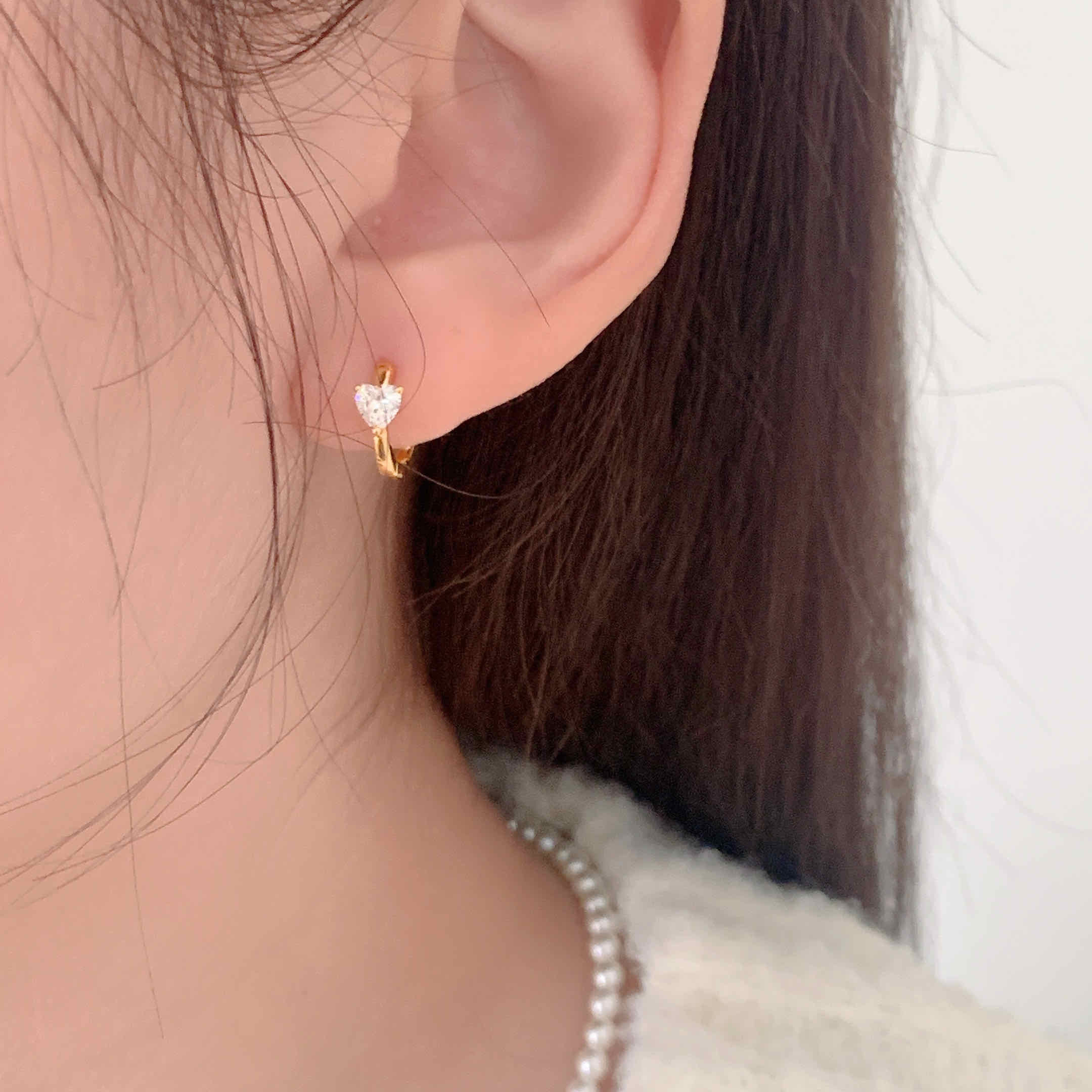 🇰🇷925 silver 愛心鑽易扣耳環｜2 color
