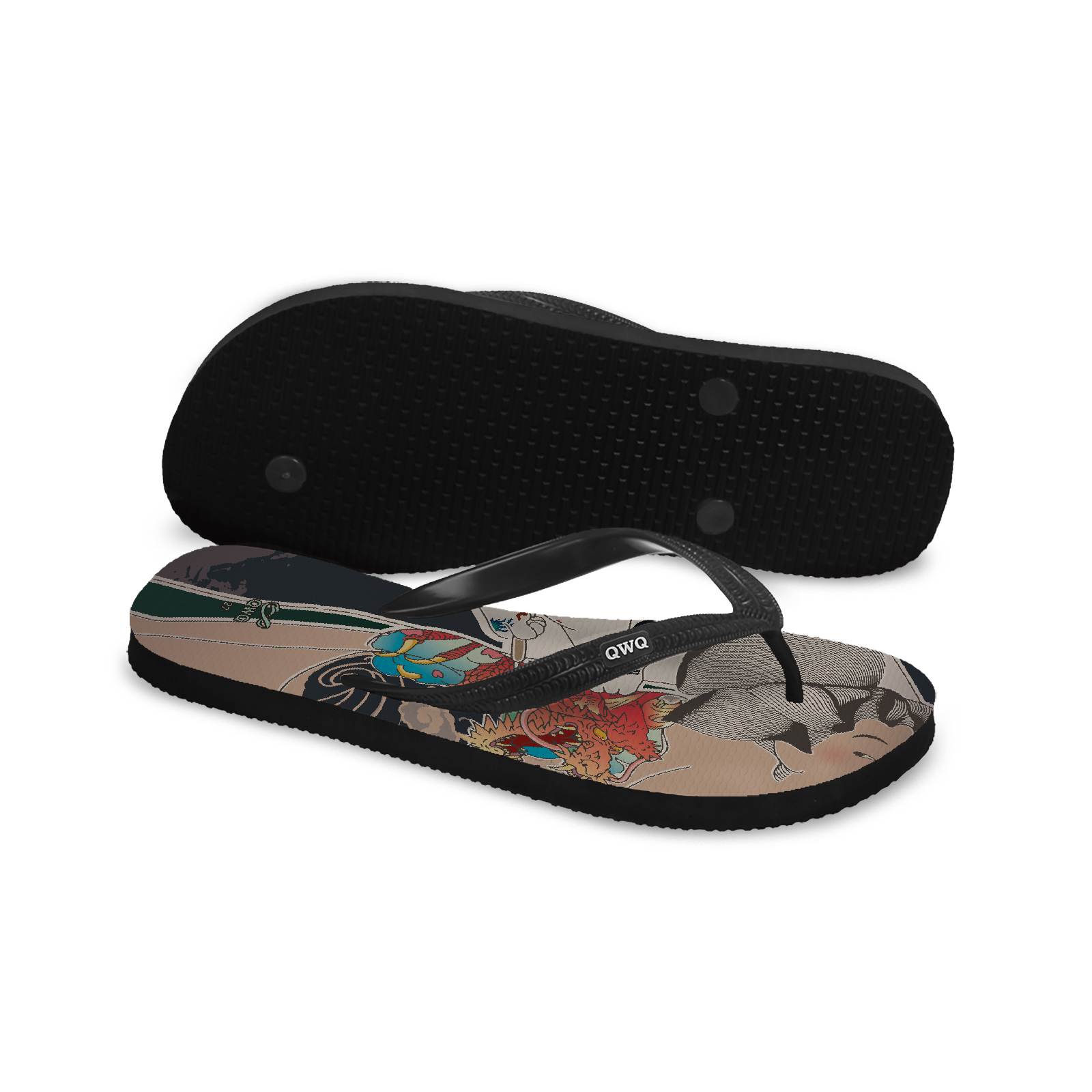 ㊒㊔貓彫師 曜石黑 Tattoo刺青系列 插圖男款夾腳拖鞋 LE原創